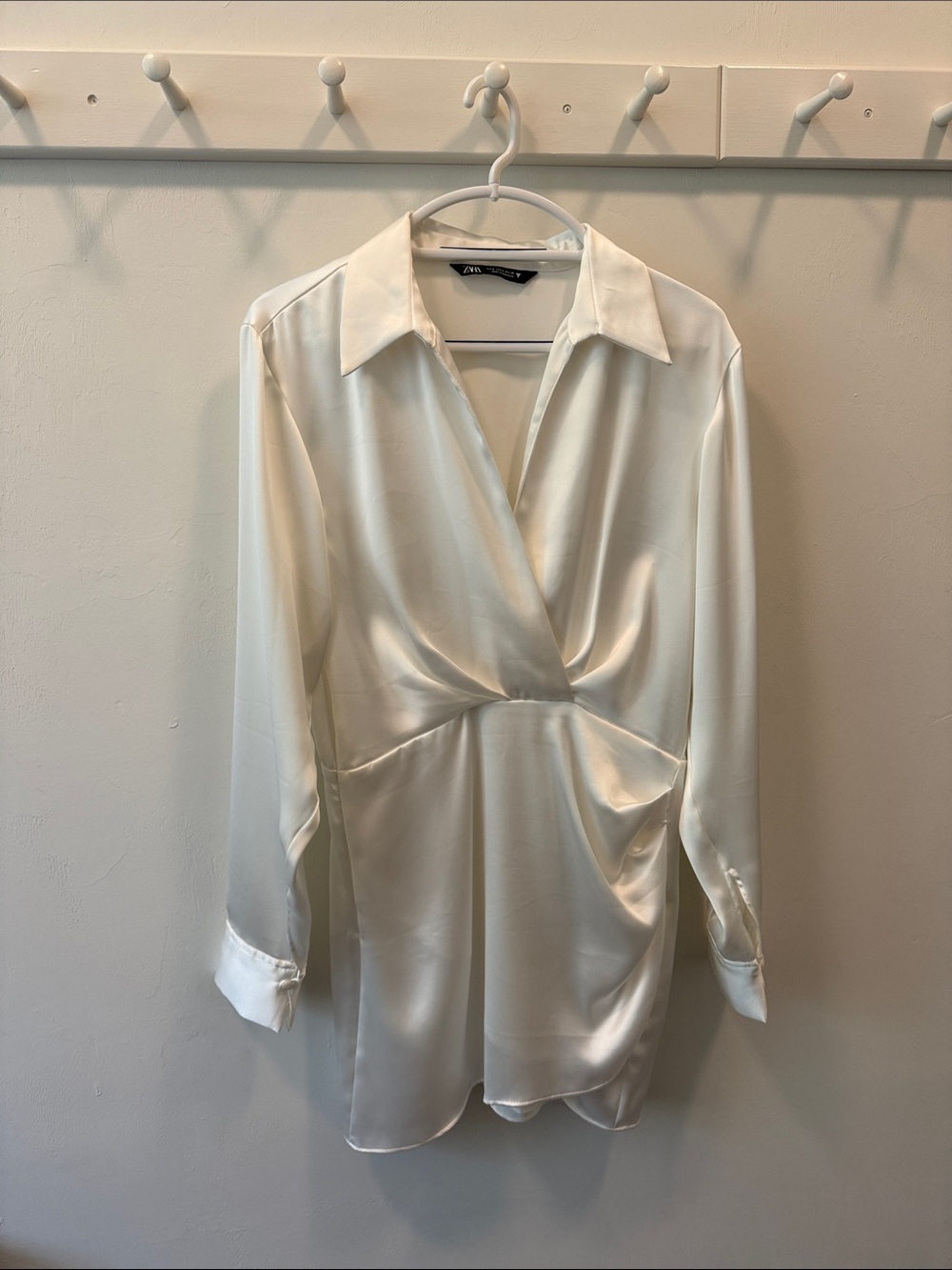 Zara Ivory Satin Wrap-Style Mini Dress